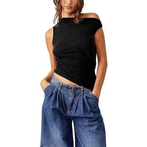 Free People Women's Fall For Me T-Shirt in Black Size Medium